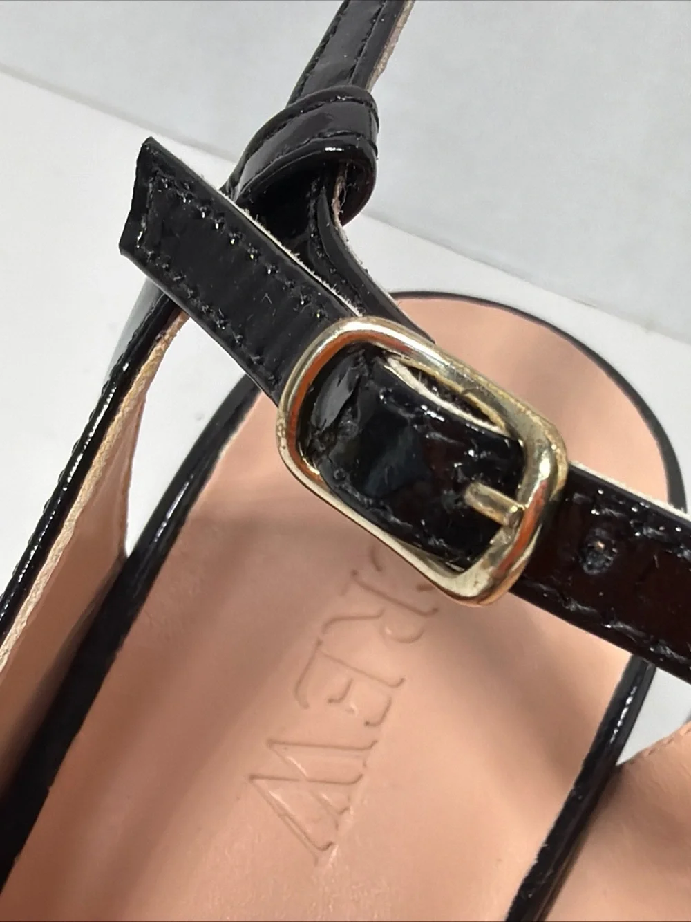 J Crew BLACK PATENT MAISIE ANKLE STRAP BLOCK HEELS Size 7.5 US NWOB